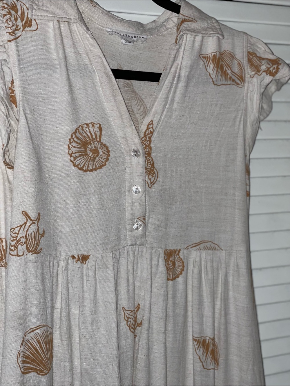 Jane and Delancey Cream Dress with Tan Shell Print